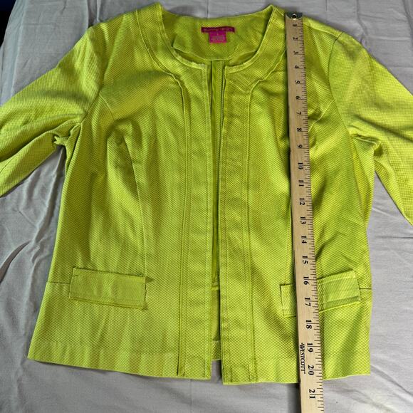 Sunny Leigh Women's sz 4 Chartreuse Jacket Open Front Stretch Textured - Picture 7 of 9